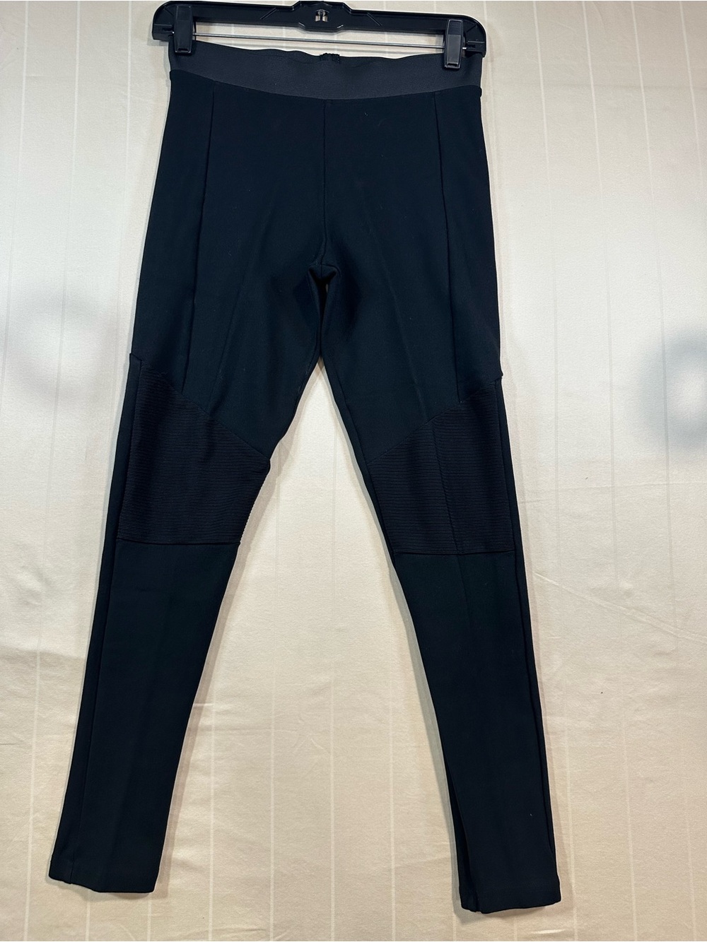 Topshop Black Moto Leggings Ribbed Stitch Panels Size 4 Small EUC Gothcore Edgy